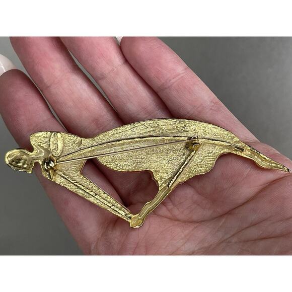 Vintage Park Lane Brooch Pearlized Lucite 3.5in Deco Style Retro Dancer Gold - Picture 3 of 5